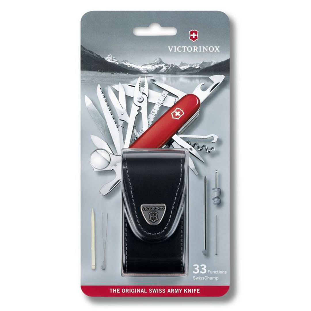 VICTORINOX SWISS CHAMP RED 91MM WITH LEATHER POUCH