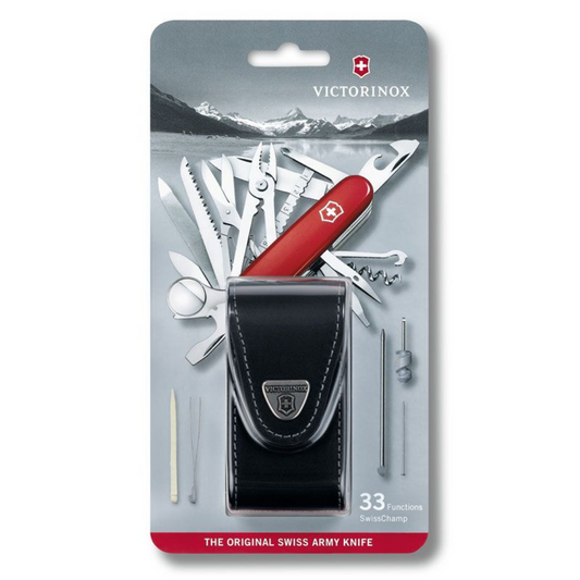 VICTORINOX SWISS CHAMP RED 91MM WITH LEATHER POUCH