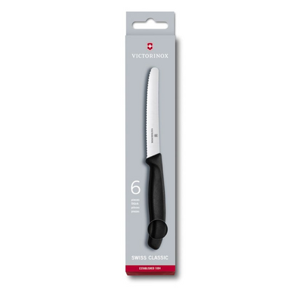 VICTORINOX SWISS CLASSIC 6 PIECE STEAK KNIFE SET SERRATED ROUND BLACK