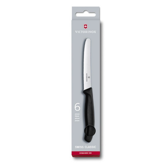 VICTORINOX SWISS CLASSIC 6 PIECE STEAK KNIFE SET SERRATED ROUND BLACK
